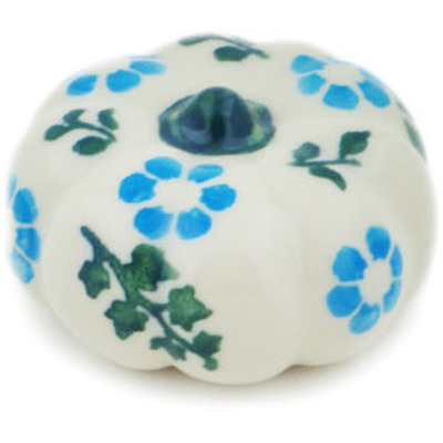 Polish Pottery Pumpkin Figurine 2&quot; Blue Floral Day UNIKAT