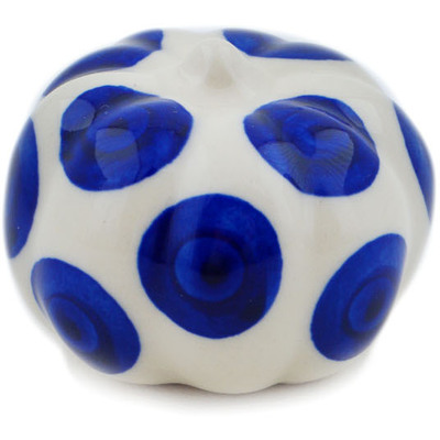 Polish Pottery Pumpkin Figurine 2&quot; Blue Polka Dot Beauty