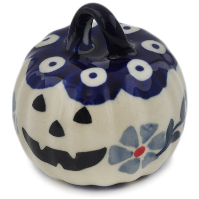 Polish Pottery Pumpkin Figurine 2&quot; Peacock Forget-me-not