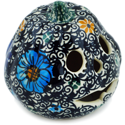 Polish Pottery Pumpkin Figurine 4&quot; Flowered Lace