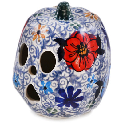 Polish Pottery Pumpkin Figurine 4&quot; Flowers In The River