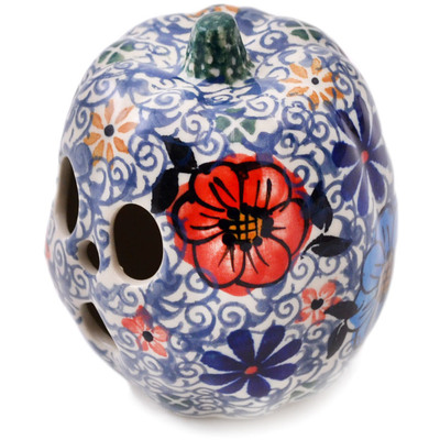 Polish Pottery Pumpkin Figurine 4&quot; Flowers In The River