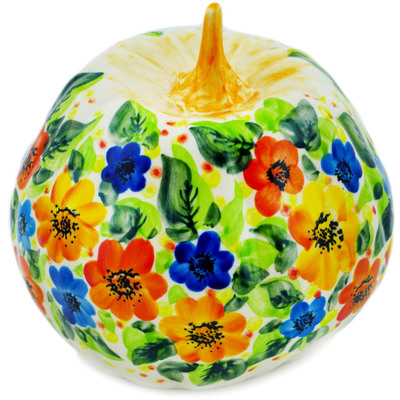 Polish Pottery Pumpkin Figurine 6&quot; Bright Wildflowers UNIKAT