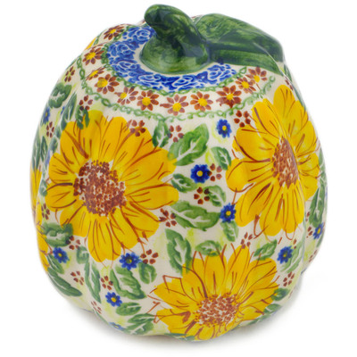 Polish Pottery Pumpkin Figurine 6&quot; Sunflower Yellow Petal Bliss UNIKAT