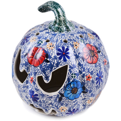Polish Pottery Pumpkin Figurine 7&quot; Flowers In The River