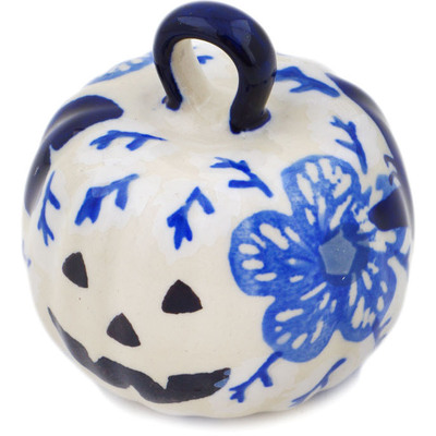 Polish Pottery Pumpkin Ornament 2&quot; Cobalt Butterflies UNIKAT