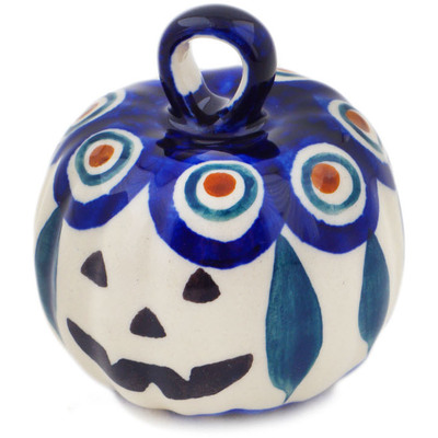 Polish Pottery Pumpkin Ornament 2&quot; Peacock