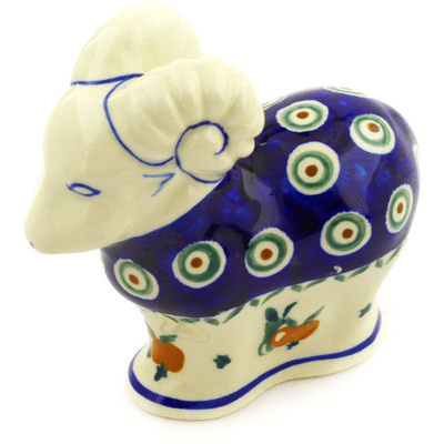 Polish Pottery Ram Figurine 4&quot; Apple Pears