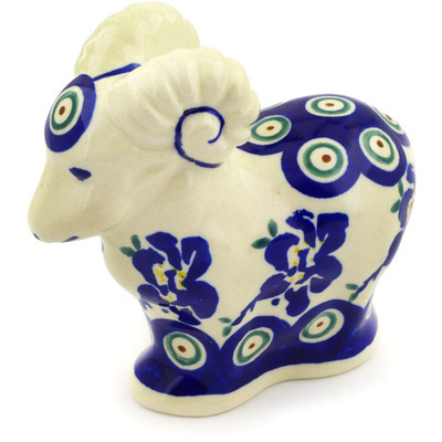 Polish Pottery Ram Figurine 4&quot; Royal Iris Peacock