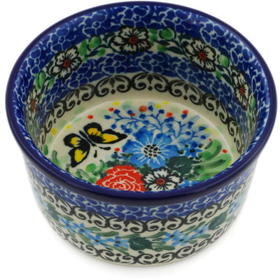 Polish Pottery Ramekin Bowl Small Baby&#039;s Breath Butterfly UNIKAT