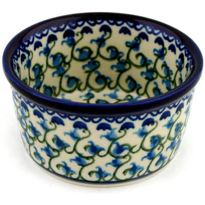 Polish Pottery Ramekin Bowl Small Blue Bell Vine
