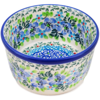 Polish Pottery Ramekin Bowl Small Blue Bouquet UNIKAT