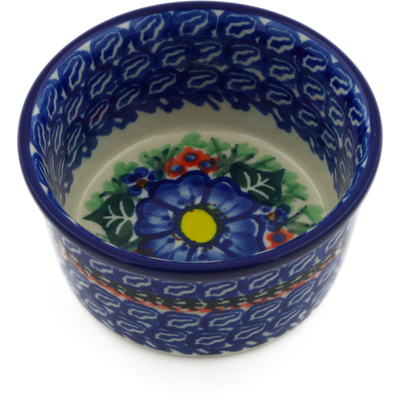 Polish Pottery Ramekin Bowl Small Blue Bud Delight UNIKAT