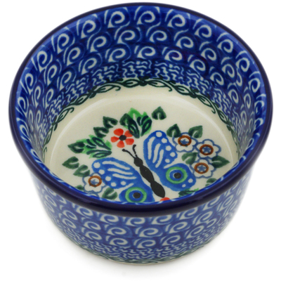 Polish Pottery Ramekin Bowl Small Blue Butterfly Brigade UNIKAT