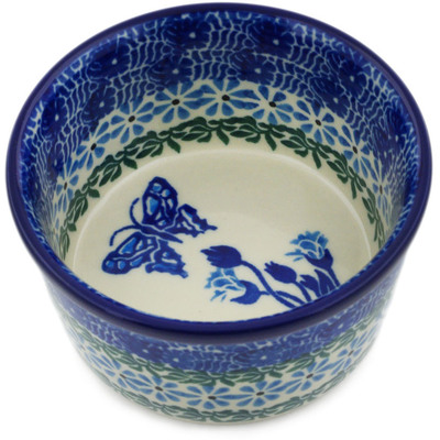 Polish Pottery Ramekin Bowl Small Blue Butterfly