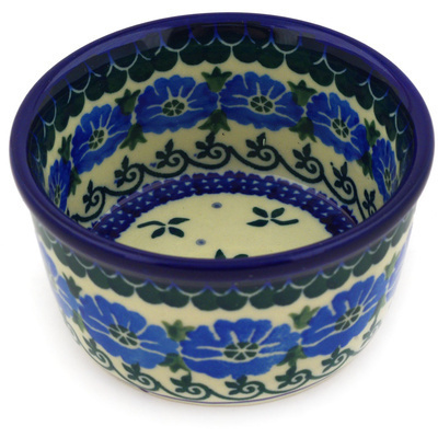Polish Pottery Ramekin Bowl Small Blue Poppy Chain