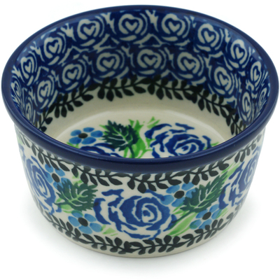 Polish Pottery Ramekin Bowl Small Blue Rose Garden