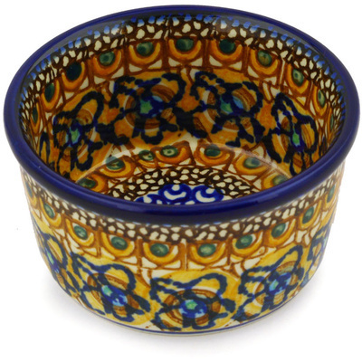 Polish Pottery Ramekin Bowl Small Brown Mardi Gras UNIKAT