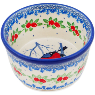 Polish Pottery Ramekin Bowl Small Bullfinch On Rowan Winter Berries UNIKAT
