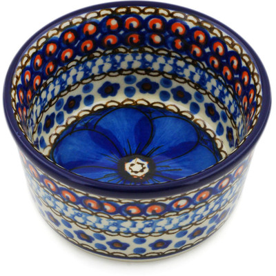 Polish Pottery Ramekin Bowl Small Cobalt Poppies UNIKAT