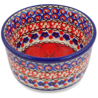 Polish Pottery Ramekin Bowl Small Crimson Poppies UNIKAT