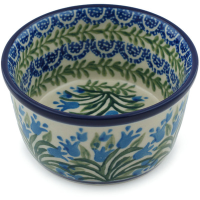 Polish Pottery Ramekin Bowl Small Feathery Bluebells