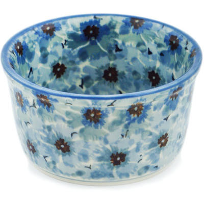 Polish Pottery Ramekin Bowl Small Frosty Florals UNIKAT