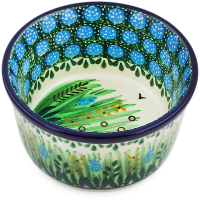 Polish Pottery Ramekin Bowl Small Green Prairie UNIKAT