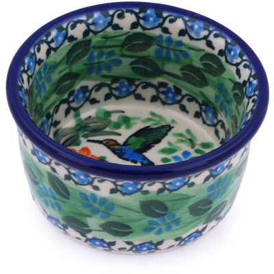 Polish Pottery Ramekin Bowl Small Hummingbird Meadow UNIKAT