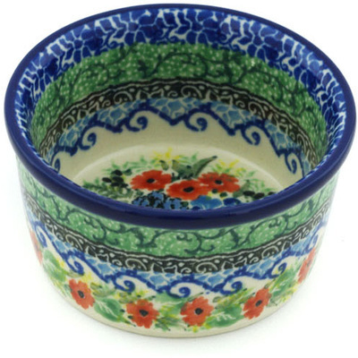 Polish Pottery Ramekin Bowl Small Joyful Blue UNIKAT
