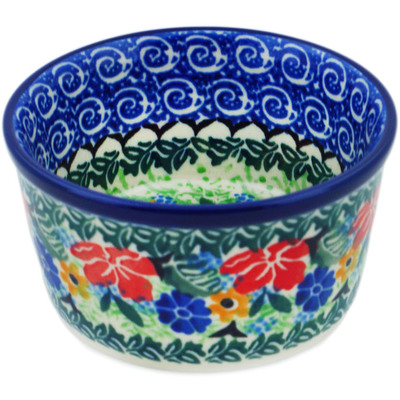 Polish Pottery Ramekin Bowl Small Pansy Twins UNIKAT