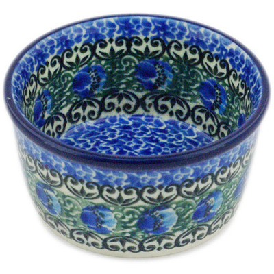 Polish Pottery Ramekin Bowl Small Peacock Feather