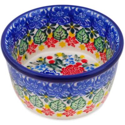 Polish Pottery Ramekin Bowl Small Red Bouquet UNIKAT