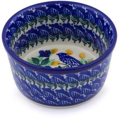 Polish Pottery Ramekin Bowl Small Sitting Blue Birds UNIKAT