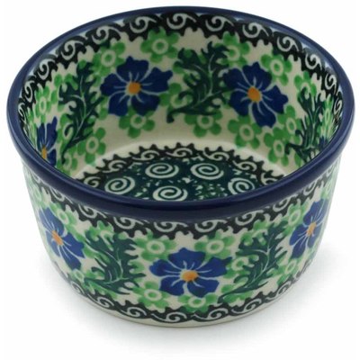Polish Pottery Ramekin Bowl Small Swirling Emeralds
