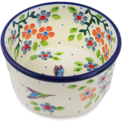 Polish Pottery Ramekin Bowl Small Verdant Hummingbird Spring UNIKAT
