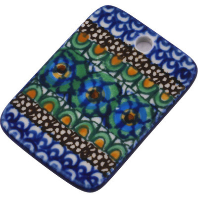 Polish Pottery Rectangle Pendant 2&quot; Mardi Gras UNIKAT