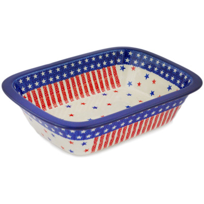 Polish Pottery Rectangular Baker 10" American Stars And Stripes
