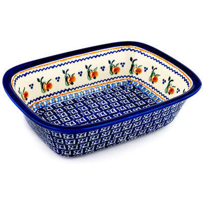 Polish Pottery Rectangular Baker 10" Apple Pears
