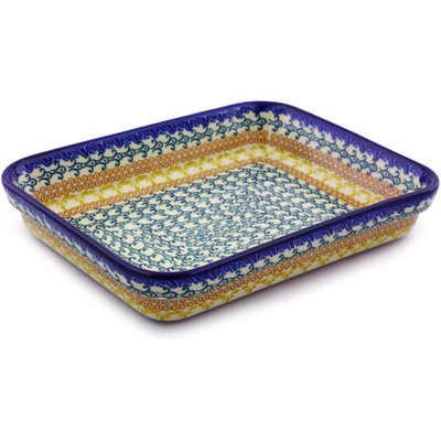 Polish Pottery Rectangular Baker 10" Autumn Swirls