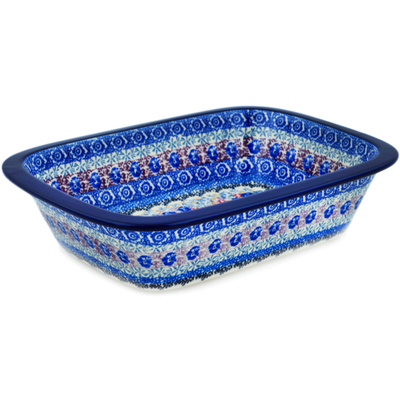 Polish Pottery Rectangular Baker 10&quot; Beautiful Blues UNIKAT