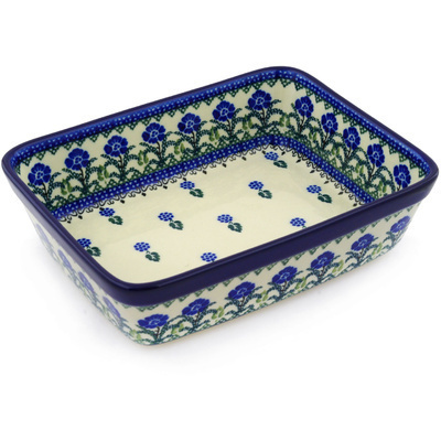 Polish Pottery Rectangular Baker 10" Blackberry Blooms