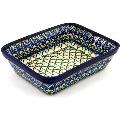 Polish Pottery Rectangular Baker 10" Blue Alpine