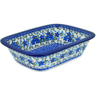 Polish Pottery Rectangular Baker 10&quot; Blue Blossom