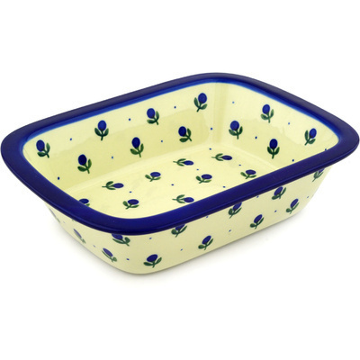 Polish Pottery Rectangular Baker 10" Blue Buds