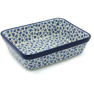 Polish Pottery Rectangular Baker 10&quot; Blue Confetti