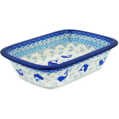 Polish Pottery Rectangular Baker 10" Blue Herring Waters
