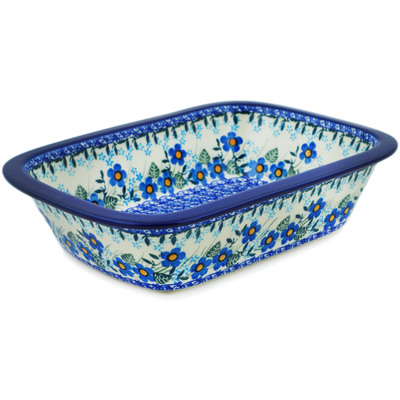 Polish Pottery Rectangular Baker 10&quot; Blue Joy