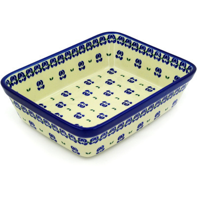 Polish Pottery Rectangular Baker 10" Blue Lotus