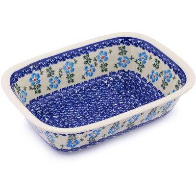 Polish Pottery Rectangular Baker 10" Blue Summer